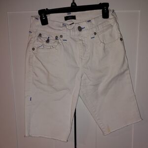 White Denim Shorts with Blue Accents